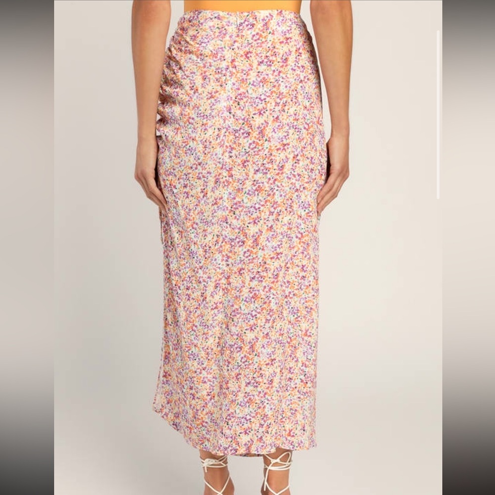 Lulus ruche to bloom multi floral print side ruched midi skirt